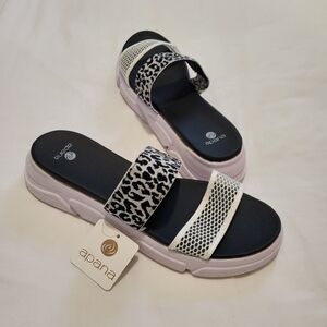Apana Women's Black and White Animal Print Sandals